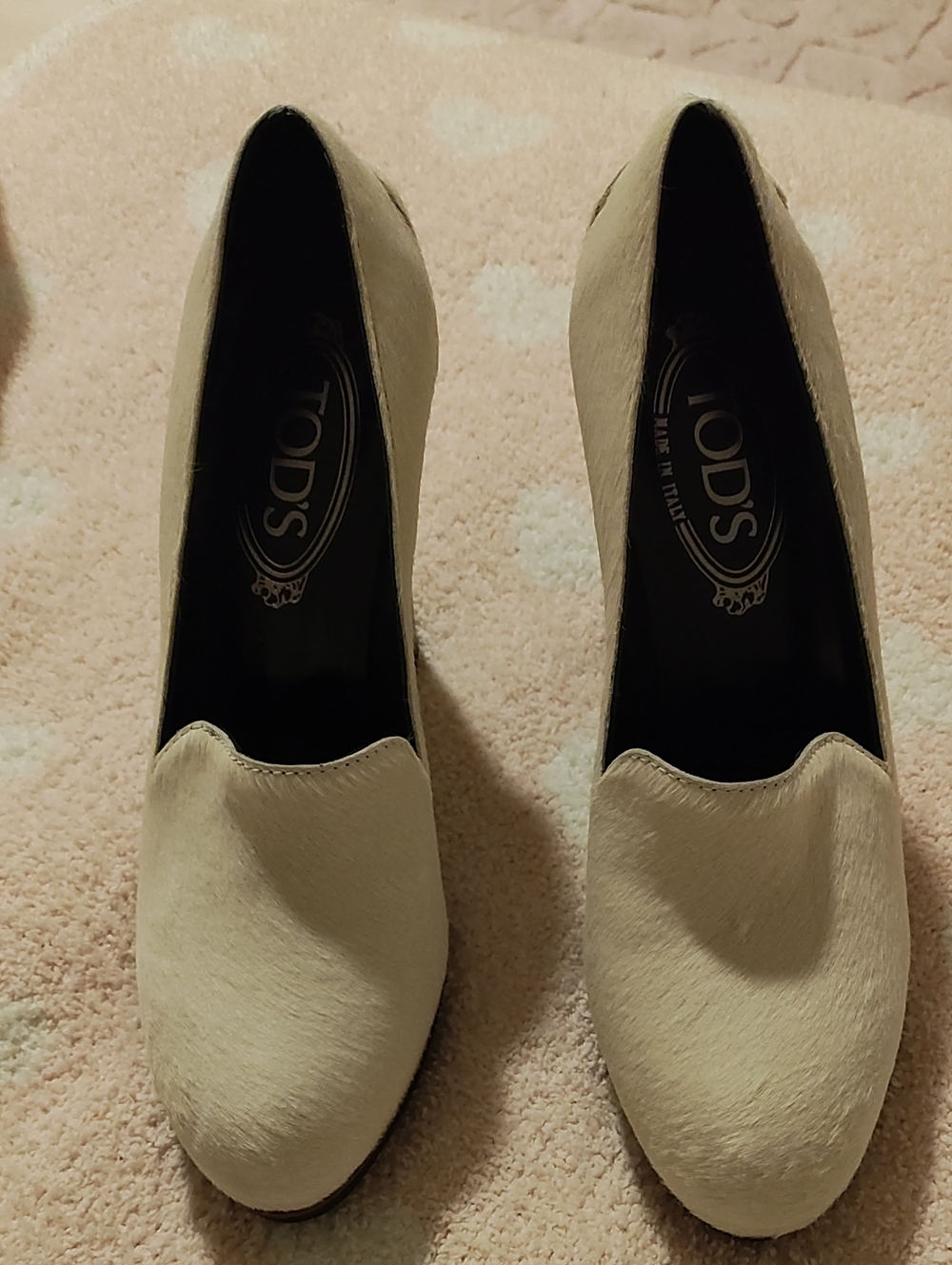 TOD'S Cream Calf-Hair Slip-On Pumps